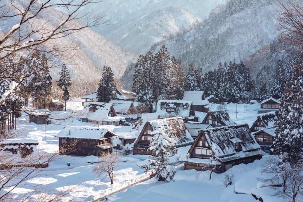 The village of Ainokura in winter.
