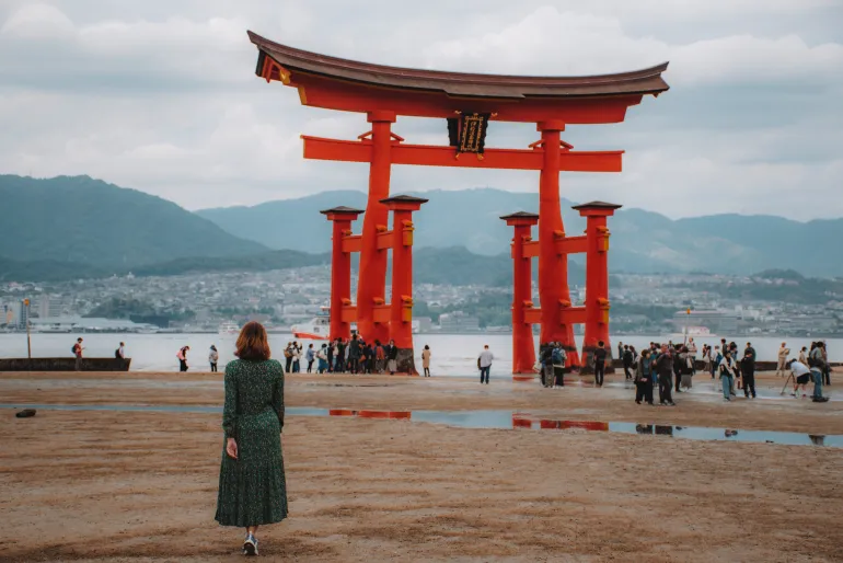 Walking towards the Miyajima Torii at low tide