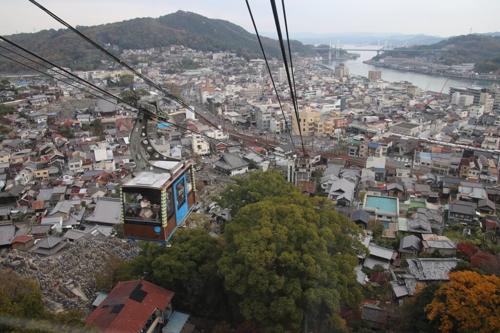 What To Do In Onomichi (2026): 30 Great Sightseeing Spots, Cafes & Parks 28 Senkojiyama Ropeway in Onomichi with views over the hillside town, temples, and Seto Inland Sea