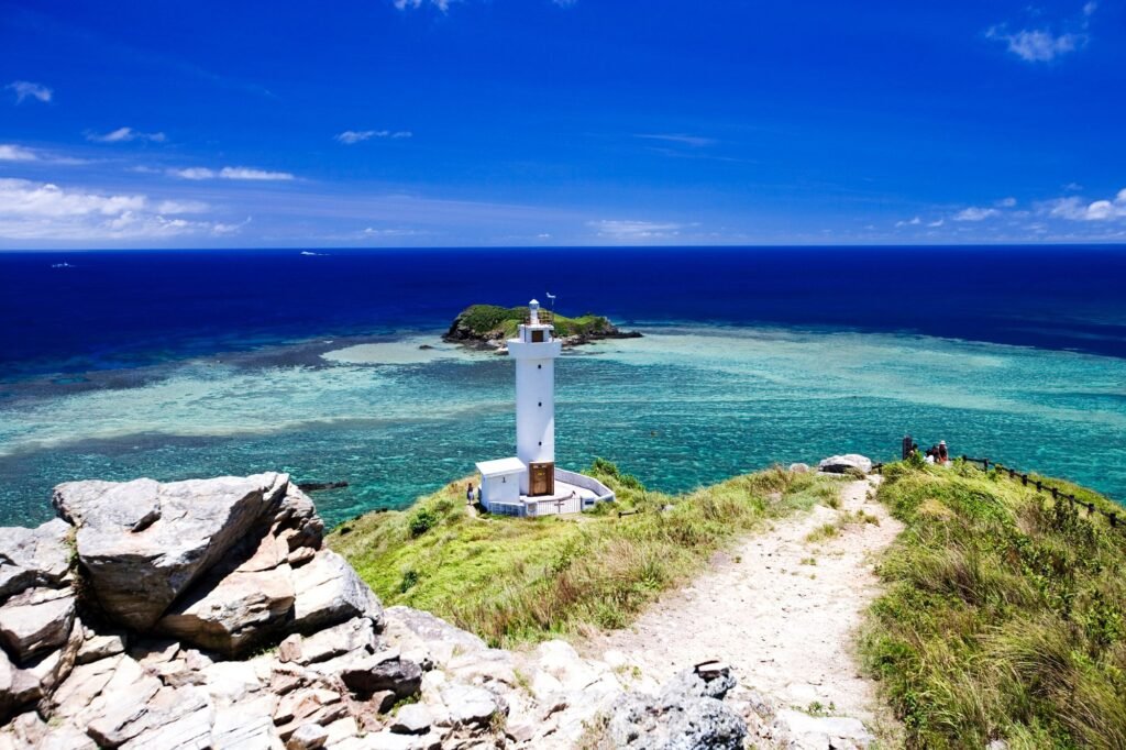 Ishigaki Island lighthouse and tropical coastal scenery