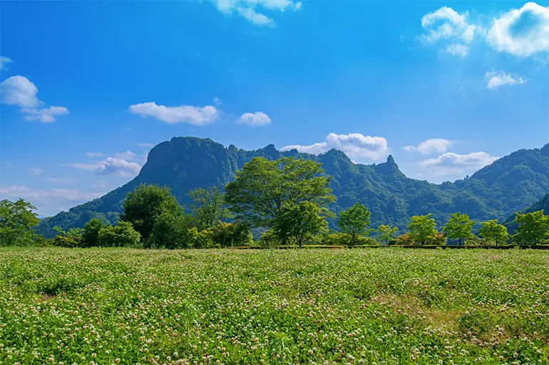 Rugged rocky ridgeline of Mount Myogi in western Gunma Prefecture