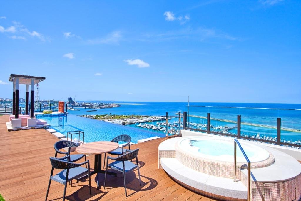 Okinawa Prince Hotel Ocean View Ginowan infinity pool and family resort view