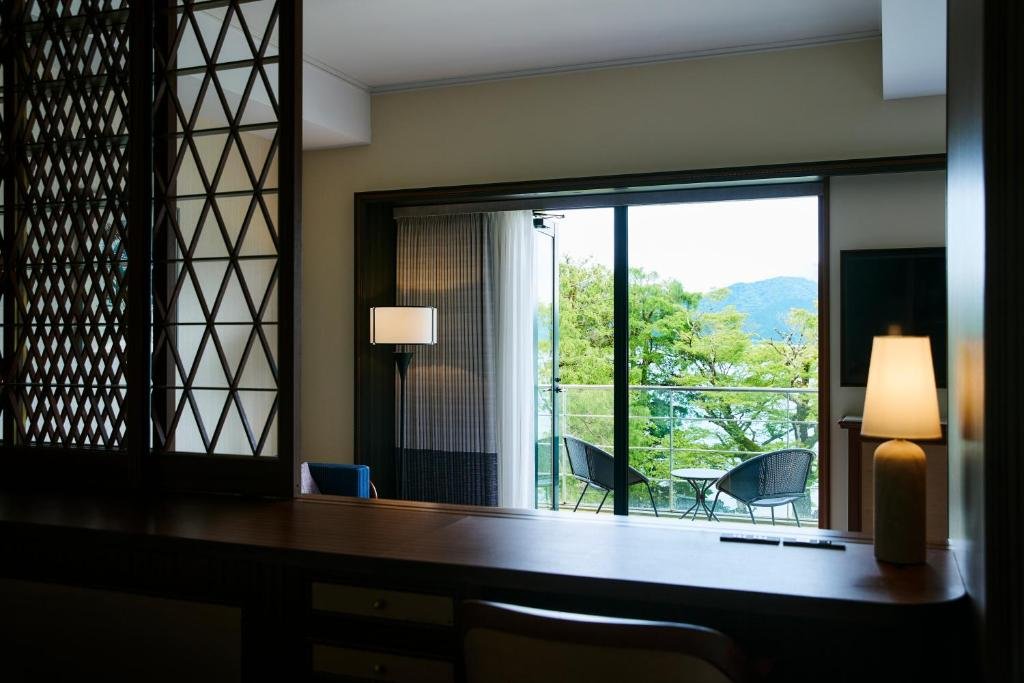 Hakone Hotel premium room with balcony views over Lake Ashi and Mount Fuji