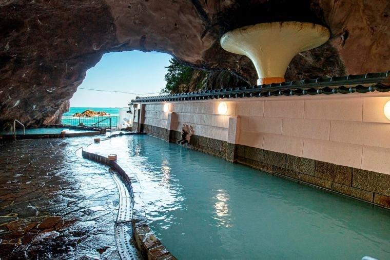 Natural sea cave hot spring bath at Hotel Urashima in Nachikatsuura