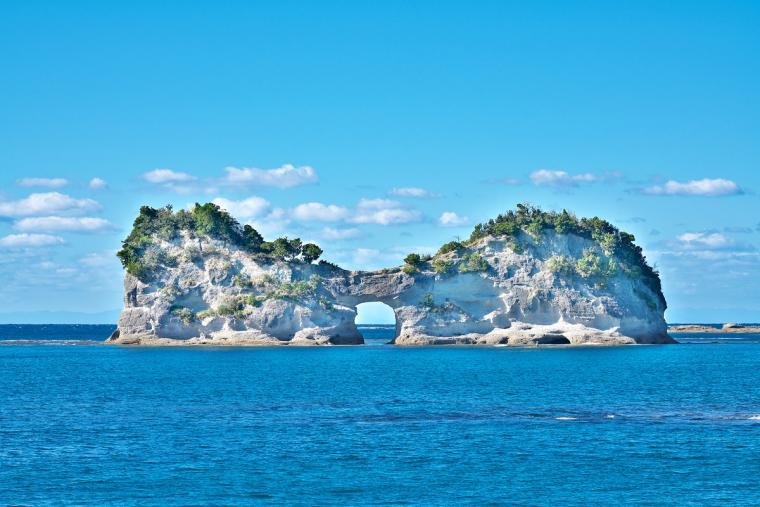 Engetsu Island sea arch at sunset off the coast of Shirahama