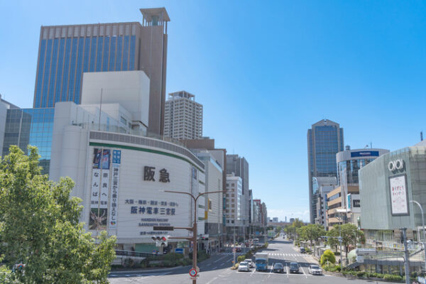 Best Shopping in Kobe Japan (2026): 25 Spots- Malls, Markets & Hidden Shops 7 Kobe Hankyu department store and surrounding Sannomiya streets under a blue sky
