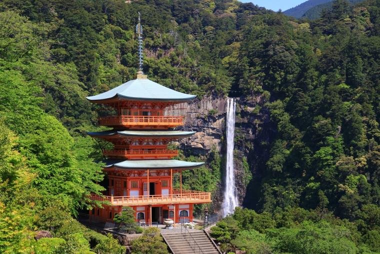 Nachi Falls dropping through forest near Kumano Nachi Taisha