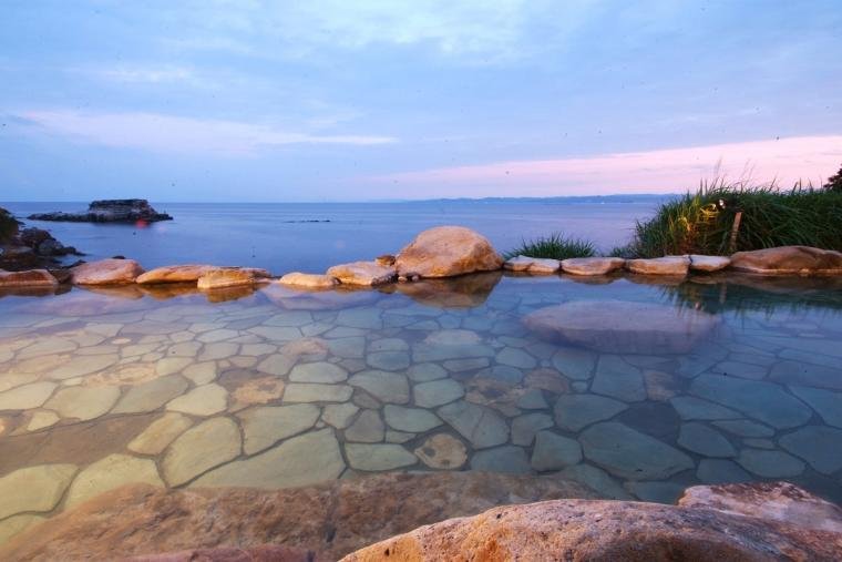 Seaside hot spring resort scenery at Shirahama Onsen in Wakayama